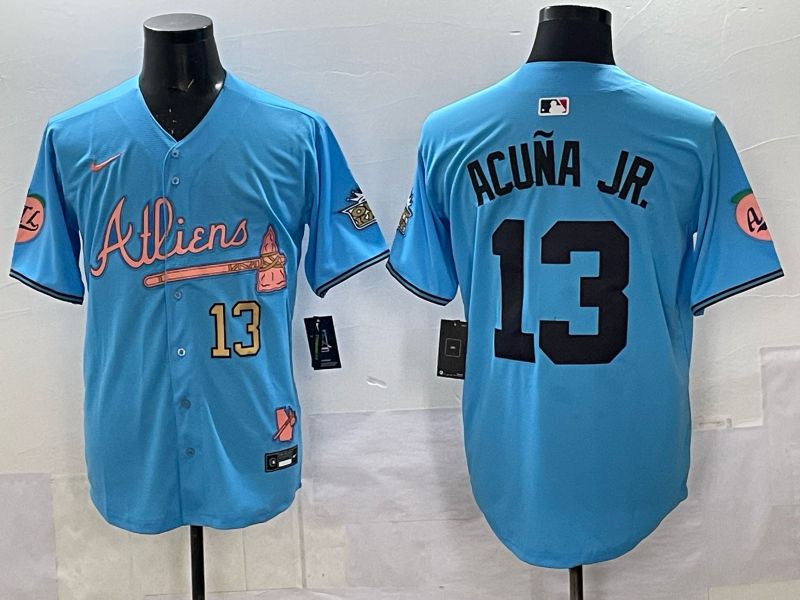 Men Atlanta Braves Nike #13 Acuna jr Light blue 5th generation Joint Name 2025 MLB Jersey 02